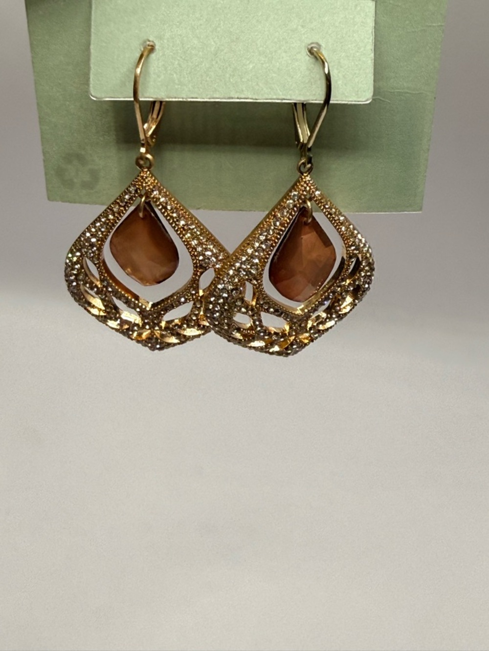 lonna & lilly Gold Teardrop Earrings with Amber Stones and Crystal Accents - Picture 3 of 5